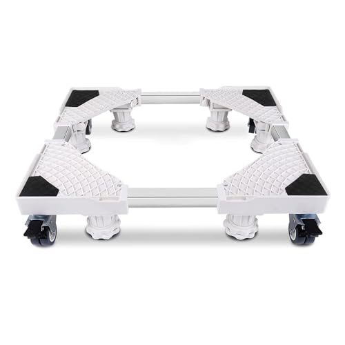 TIWOUN 洗濯機 台 洗濯機 嵩上げ 防水パン 洗濯機台 キャスター ブレーキ付き 8足4輪 ジャッキ固定 ステンレスフレーム 洗濯機キャスター 洗濯機置き台 スライド台 360度回転 長さ調節 幅/奥行:42cm~68cm 昇降可能 減音防振 耐荷重500kg 2024年最新